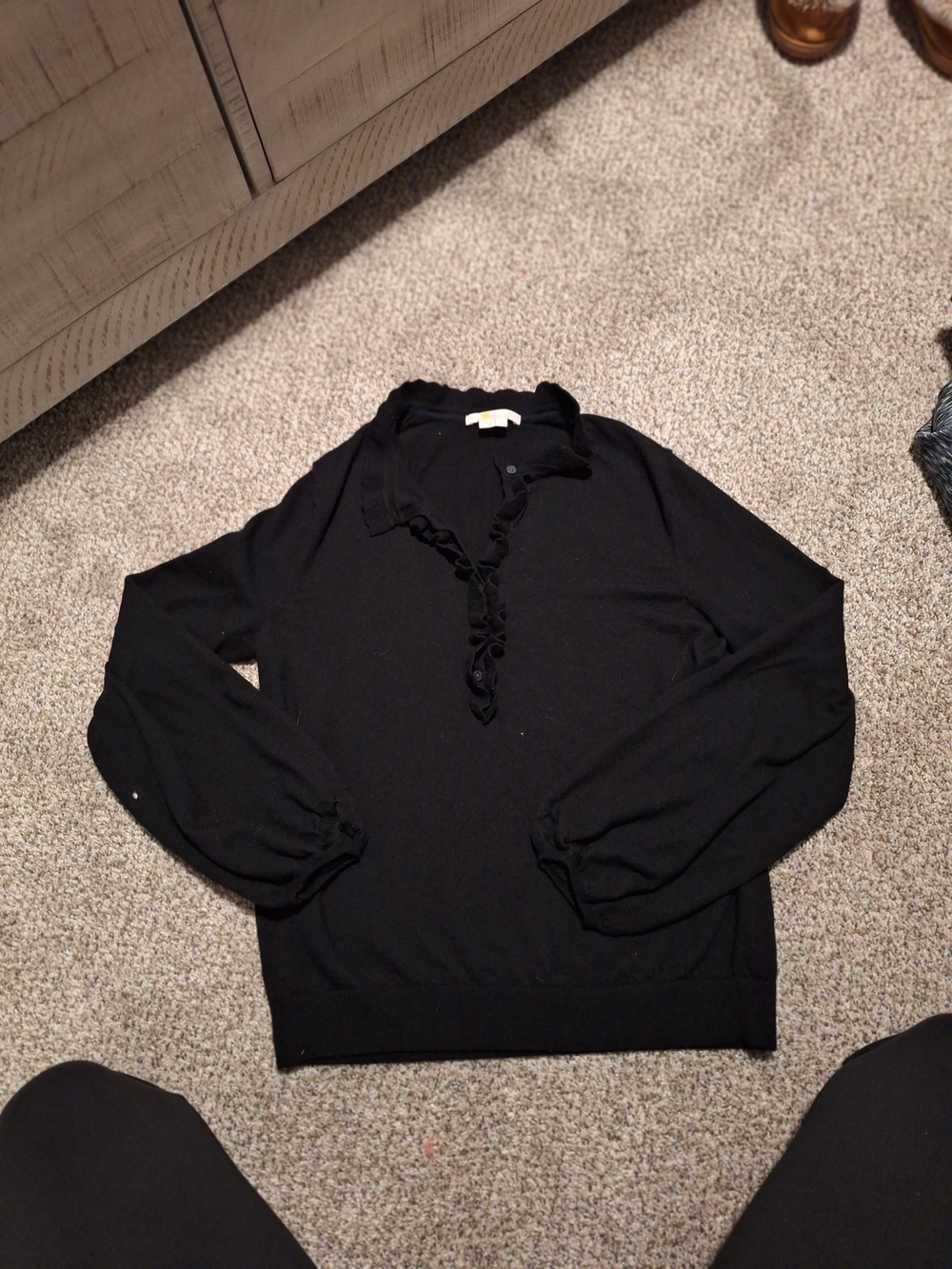 Black Ruffle-Collar Womens Sweater - Classic Knit